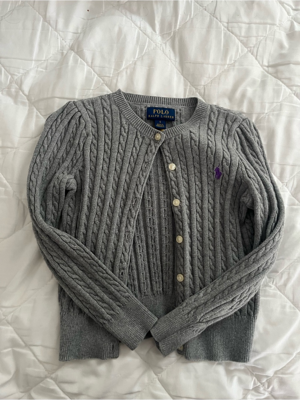 Polo Ralph Lauren Girls Cable Knit Cardigan girl Sweater Size 5 Gray